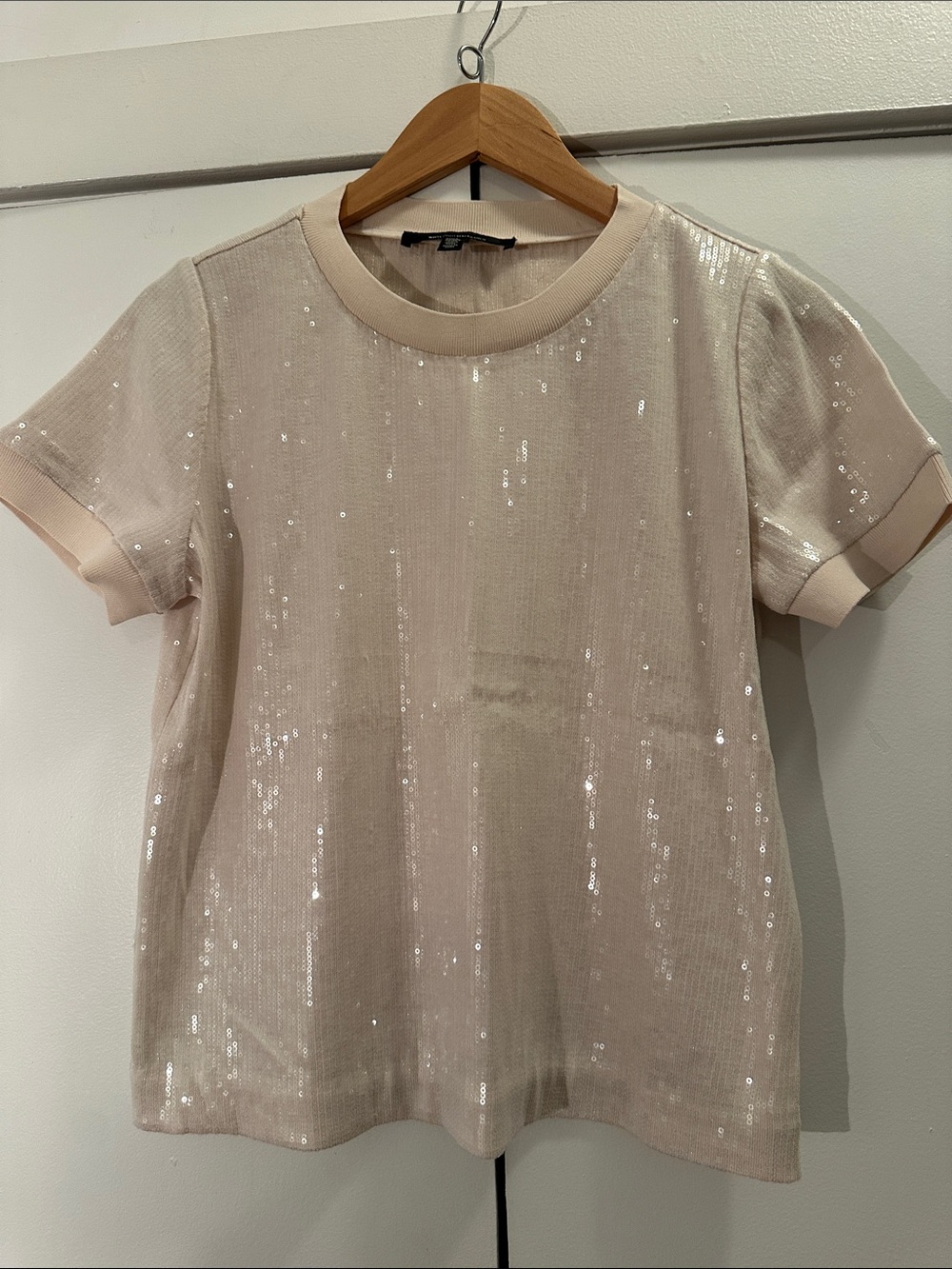 White House Black Market White Medium Sequin Short-Sleeve Tee